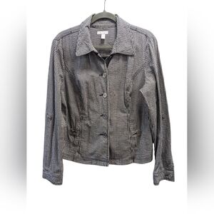 Charter Club Black & White Seersucker Utility Jacket Tabbed Sleeves Size XL